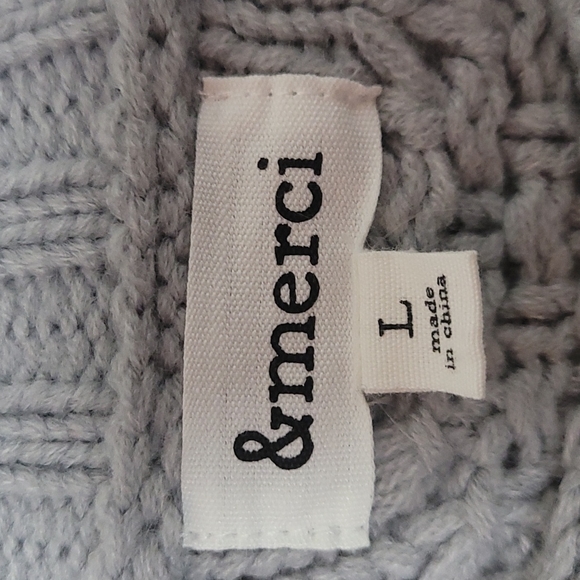 &merci Boho Sweater Cable Knit Bodice Fringe Sleeves Ribbed Hem Size Large Gray - Picture 6 of 11